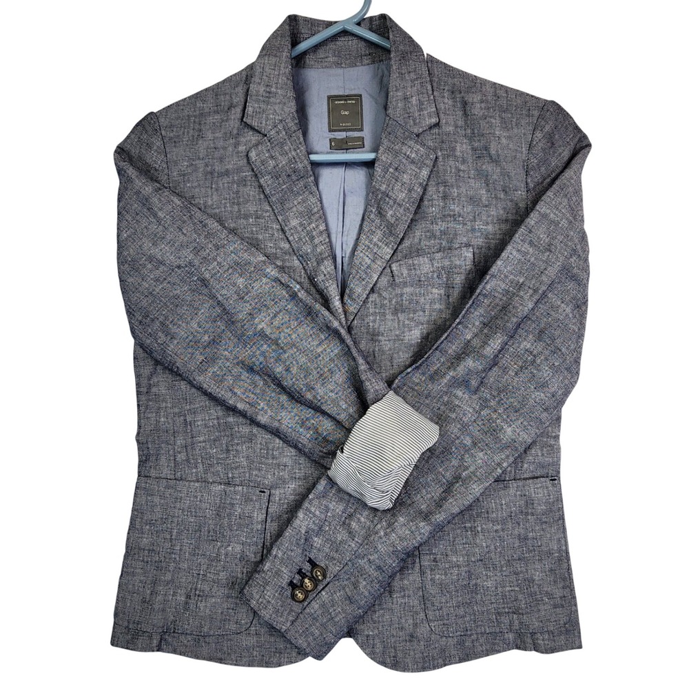 Gap‎ Navy Blue Classic Blazer Linen Cotton Blend Professional Coastal Preppy 6